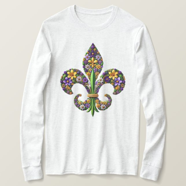 Blommigt Mardi Gras fleur de lis T Shirt (Design framsida)