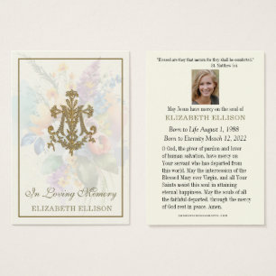 Blommigt Marian Kor Funeral Prayer Card Visitkort