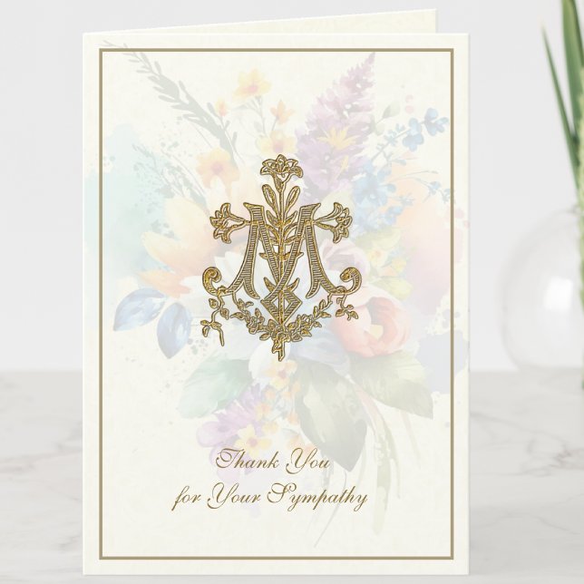 Blommigt Marian Kor katolsk begravning Tack Kort (Traditional Catholic Funeral Memorial Thank You  Card)