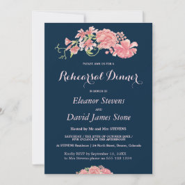 Blommigt marin och  bröllop-repetitionsmiddag inbjudningar