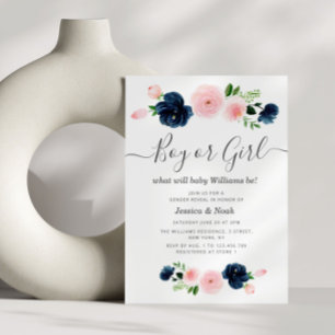 blommigt marin och genderna baby inbjudningar