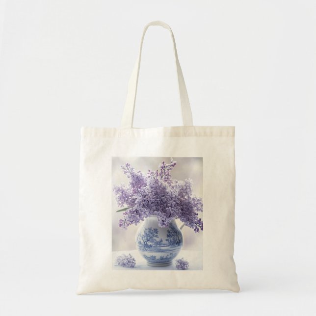 Blommigt Market Tote Bag - Lilac Blooms Tygkasse (Framsidan)