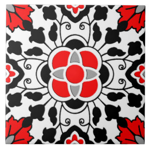 Blommigt - marockansk panel, djupröd, svart och v kakelplatta