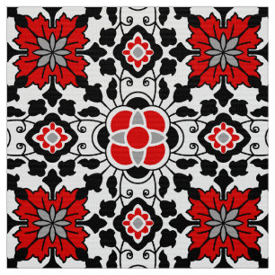 Blommigt - marockansk panel, djupröd, svart och v tyg