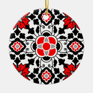 Blommigt - marockansk panel, djupröd, svart och vi julgransprydnad keramik