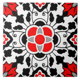 Blommigt - marockansk panel, djupröd, svart och vi kakelplatta