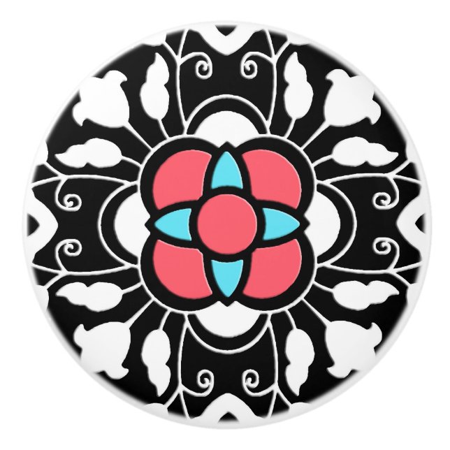 Blommigt marockansk Rosa, svart, vit och korall Knopp (Framsidan)