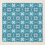 Blommigt - marockanska plattan, indigobladet, Himl<br><div class="desc">Kvadratisk scarf i en Art Deco-marockansk ruta mönster baserad på stiliserade blommor och löv - djup indigo/marinblå,  ljusblå himmel och vit accent med cerulablått</div>