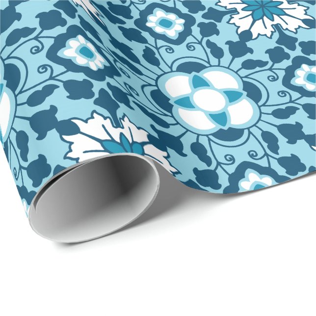 Blommigt - marockanska plattan, indigobladet, Himl Presentpapper (Rullad Hörn)