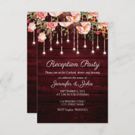 Blommigt Maroon Wood Rustic Wedding Reception Part Inbjudningar