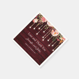 Blommigt Maroon Wooden Rustic Bröllop Pappersservett