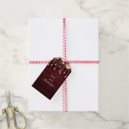 Blommigt Maroon Wooden Rustic Bröllop Presentetikett
