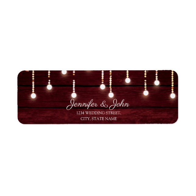 Blommigt Maroon Wooden Rustic Bröllop Returadress Returadress Etikett (Framsidan)