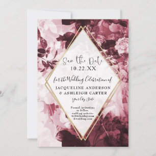 Blommigt Marsala Red Guld Geometric w Script Spara Datumet