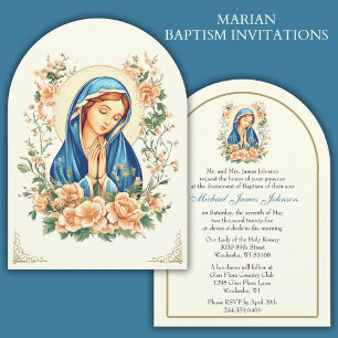 Blommigt Mary Kaptism Christening Inbjudningar