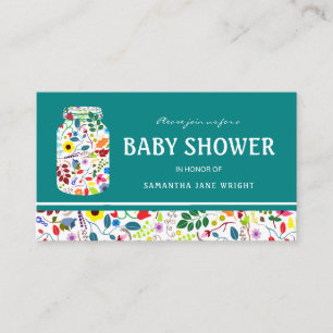 Blommigt Mason Burk Baby Shower Biljett-inbjudan f Tilläggskort