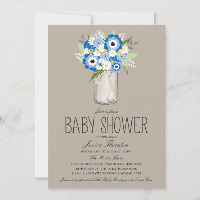 Blommigt Mason Burk Baby Shower Inbjudningar (Framsida)
