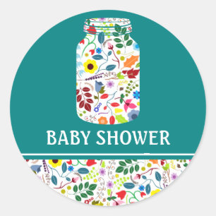 Blommigt Mason Burk Baby Shower Runt Klistermärke