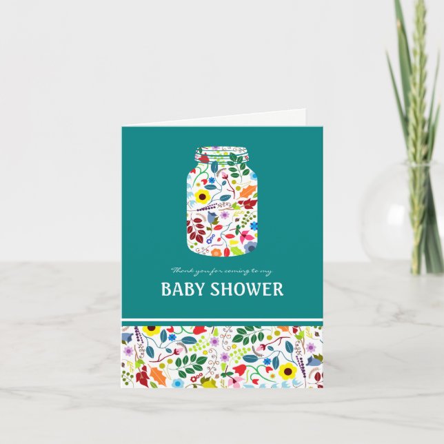 Blommigt Mason Burk Baby Shower Tack Kort (Framsida)