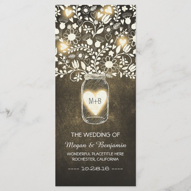 blommigt Mason burk gult elegant bröllop Program (Framsida)