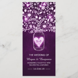 blommigt Mason burk lila elegant bröllop Program