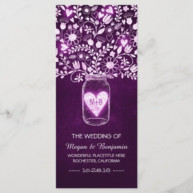 blommigt Mason burk lila elegant bröllop Program (Framsida)