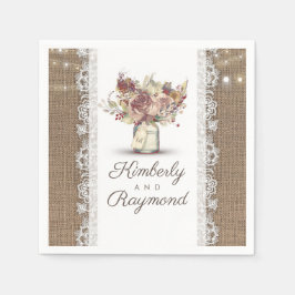 Blommigt Mason Burk och Burlap Snöre Rustic Bröllo Pappersservett