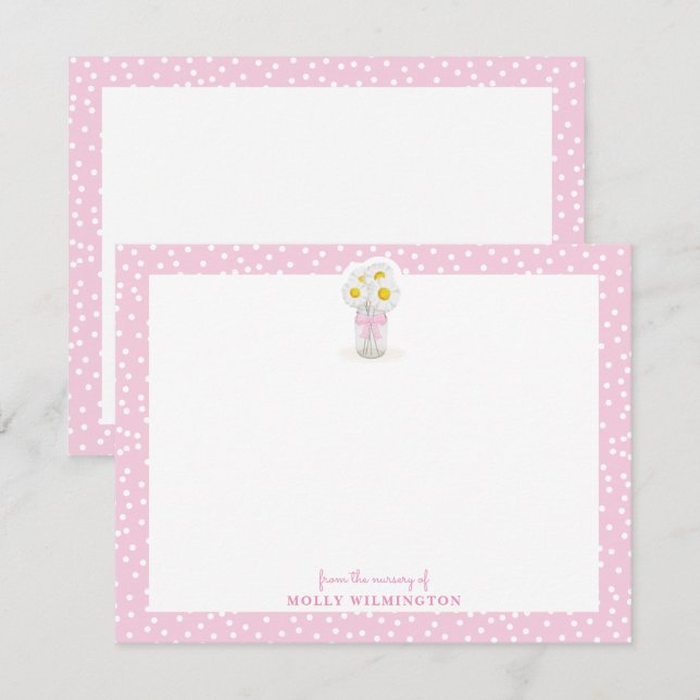 Blommigt Mason Burk Rosa Bow Girl Baby Stationery Tack Kort (Fram/baksida)