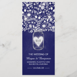 blommigt Mason burk royal blue bröllopsprograms Program