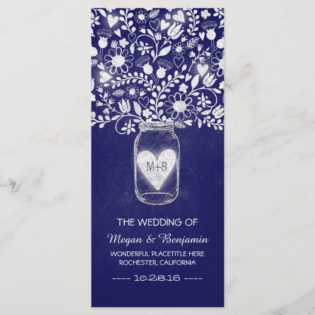 blommigt Mason burk royal blue bröllopsprograms Program (Framsida)