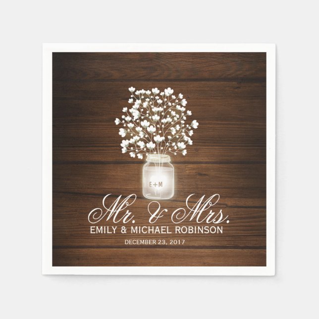 Blommigt Mason burk rustic bröllop Pappersservett (Framsidan)