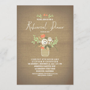 Blommigt Mason Burk Rustic Burlap Rehearsal Middag Inbjudningar