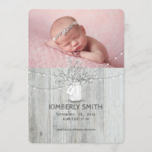 Blommigt Mason Burk Rustic Newborn Baby Fotofödels Meddelande