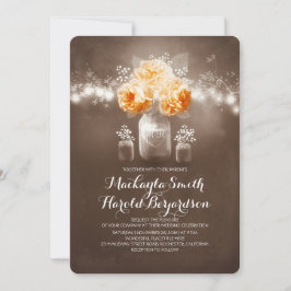 blommigt Mason burk rustik string ljus bröllop Inbjudningar