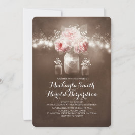 blommigt Mason burk rustik string ljus bröllop Inbjudningar