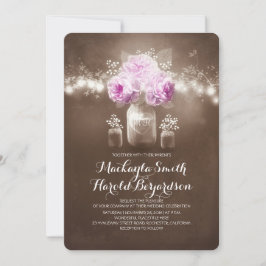 blommigt Mason burk rustik string ljus bröllop Inbjudningar