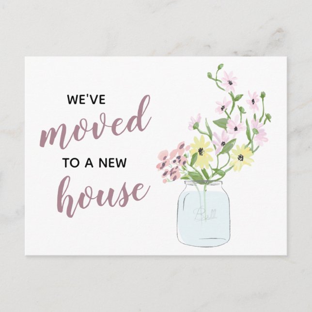 Blommigt Mason Burk Vi har Flyttat Ny adress Flytt Vykort (Framsida)