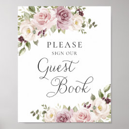 Blommigt Mauve Elegant bröllop Guest Bok Poster