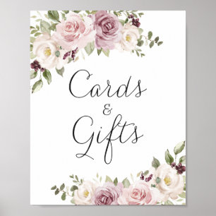 Blommigt Mauve Elegant bröllop-kort Poster