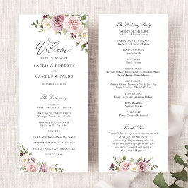 Blommigt Mauve Greenery Elegant Script Bröllop Program