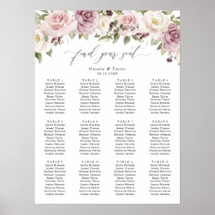 Blommigt Mauve havsschemat Bröllop i Grey Poster