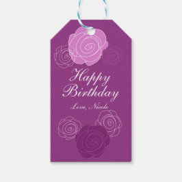 Blommigt Mauve Lila Ro Födelsedagsfest Gift Märkre Presentetikett