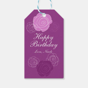 Blommigt Mauve Lila Ro Födelsedagsfest Gift Märkre Presentetikett