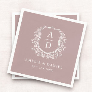 Blommigt Mauve Vapensköld Bröllop Monogram Pappersservett