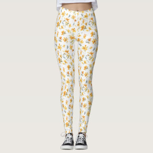 Blommigt med billig Gult, vattenfärg Leggings
