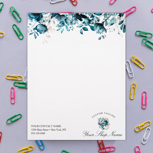 blommigt med blå elegant, namn brevhuvud (Skapare uppladdad)