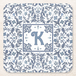 Blommigt med blå Finare, Personlig Underlägg Papper Kvadrat