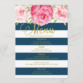 Blommigt med blå vattenfärg, svart Rand Bröllop-me Meny