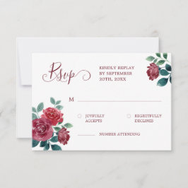 Blommigt med enkel Elegant Vattenfärg Burgundy Brö OSA Kort