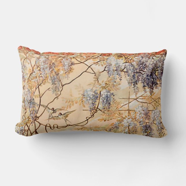 Blommigt med fåglar lumbarkudde (Framsida)